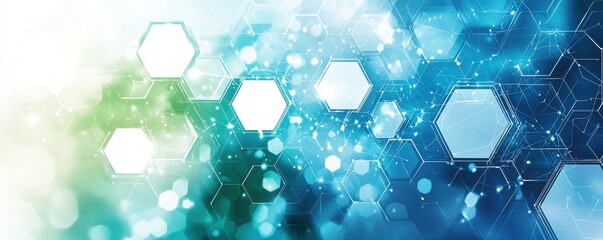 Abstract  background with blue and green hexagons creating a futuristic digital pattern