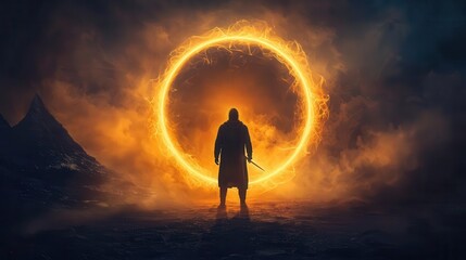 Kalki avatar emerging from a portal of light, symbolizing the end of the current age, Kalki avatar, divine future, cosmic