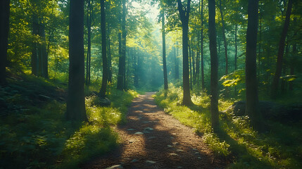 Naklejka premium Forest Path Sunlight Illustration