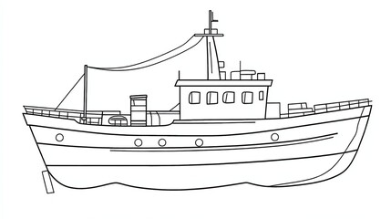 Obraz premium A simple line drawing of a fishing boat. The boat is drawn in a minimalist style, with only the essential details included.