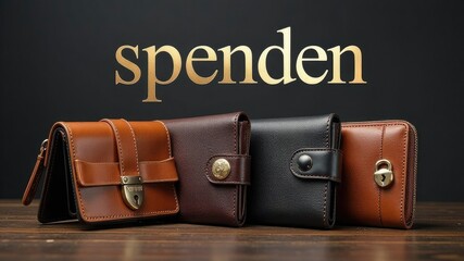 Elegant leather wallets display on wooden surface - luxurious accessory showcase