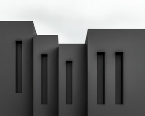 Abstract concept of a minimalist industrial building, focusing on simple, repetitive shapes