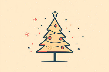 A minimalist flat art design of a Christmas tree, featuring simple lines and shapes to represent the festive symbol
