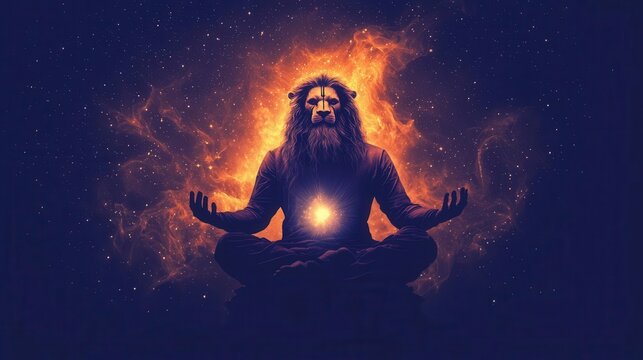 Narasimha sitting on a throne of stars, his lion face calm, holding the universe in his hands, Narasimha avatar, divine king, cosmic ruler
