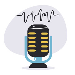 Studio microphone mic stand stick stage isolated set. Vector graphic design element illustration