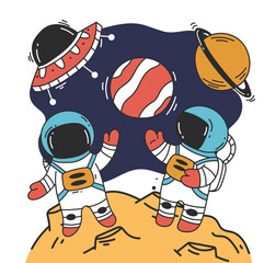 Astronaut man on moon spaceman space planet concept. Vector design graphic illustration