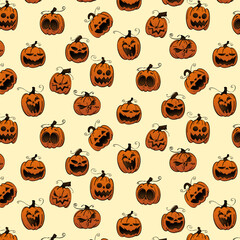 hand drawn seamless pattern with halloween pumkin scary
