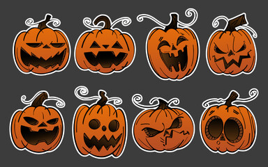 stickers scary pumpkin halloween cartoon design illustration clip art icon