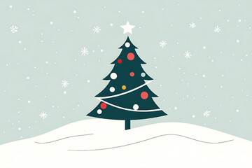 A minimalist flat art design of a Christmas tree, featuring simple lines and shapes to represent the festive symbol. 