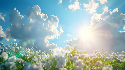 Stunning View of White Flowers in a Field Under a Sunny Sky