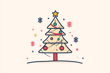 A minimalist flat art design of a Christmas tree, featuring simple lines and shapes to represent the festive symbol. 