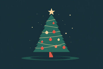 A minimalist flat art design of a Christmas tree, featuring simple lines and shapes to represent the festive symbol. 