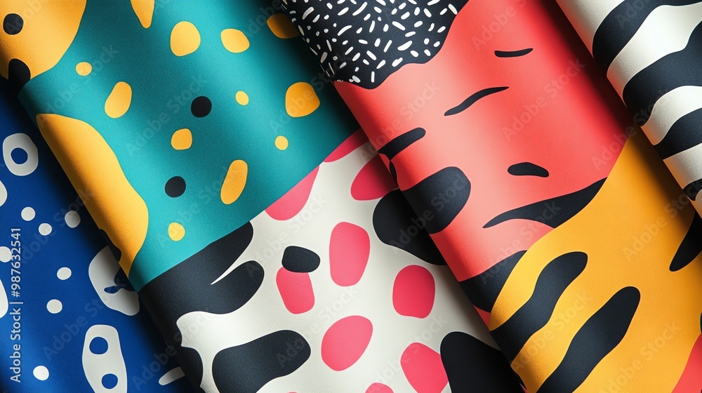 Poster a colorful abstract pattern with bold shapes and textures. the vibrant colors and playful design cre