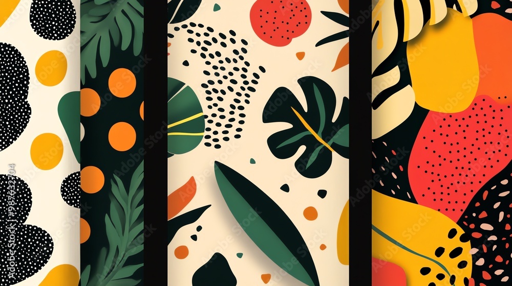 Poster a vibrant and playful abstract pattern featuring bold colors and geometric shapes. the design is per