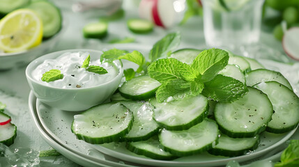 Fresh Cucumber Salad with Yogurt Dip and Mint