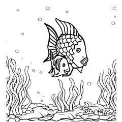 Fish Coloring page for kids coloring book,vector Illustration seawater cute fishes activity worksheet for children