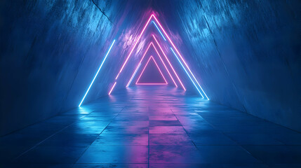 3D Abstract Neon Tunnel Background with Blue and Pink Lights