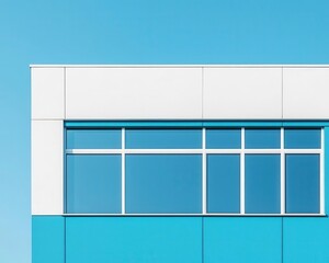 Minimalist factory building with a simple, streamlined form, emphasizing clean lines and smooth textures