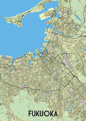 Fukuoka , Japan artistic map poster