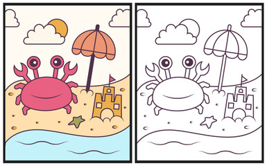 Crab coloring page for kids vector illustration