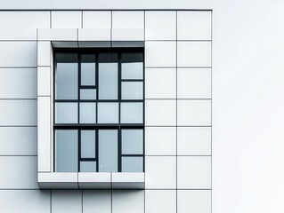 Minimalist industrial building with a clean, sleek facade, neutral tones, and simple shapes