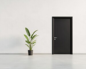 Minimalist factory entrance with clean, symmetrical lines and a monochrome color scheme
