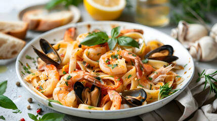 Shrimp and Mussel Pasta with Fresh Herbs
