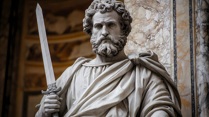 Obraz premium Renaissance sculpture of apostle paul with a sword. Renaissance Italy. Illustration