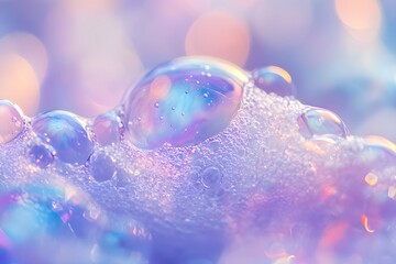Macro Close-Up of Iridescent Soap Foam Bubbles with Delicate Texture
