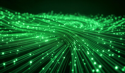 Obraz premium Green glowing data cables transferring information background