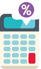 This vector shows a calculator displaying a discount percentage, perfect for representing sales and shopping deals