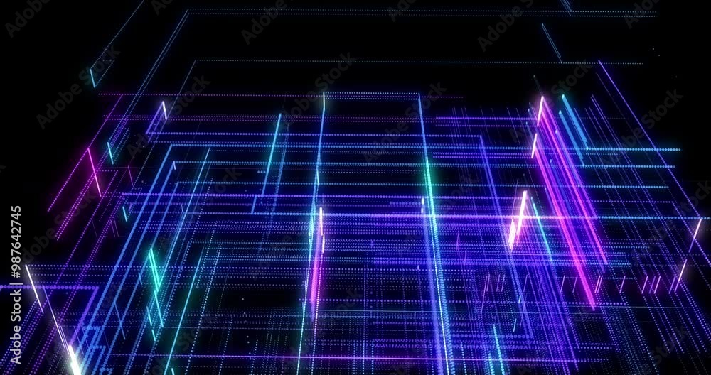 Poster Data grid, network and hologram with cyberspace, database and connection for telecommunication. Empty, holographic or lines with information, future technology and digital with innovation or abstract