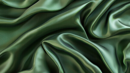 Fototapeta premium Emerald green satin fabric folded artistically, creating sumptuous flowing waves with highlights and shadows, emphasizing the rich texture and luxurious appeal of the fabric.