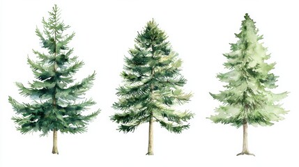 Three Christmas Trees on White Background