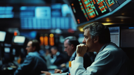 Traders on the floor of an international stock exchange reacting to global market shifts
