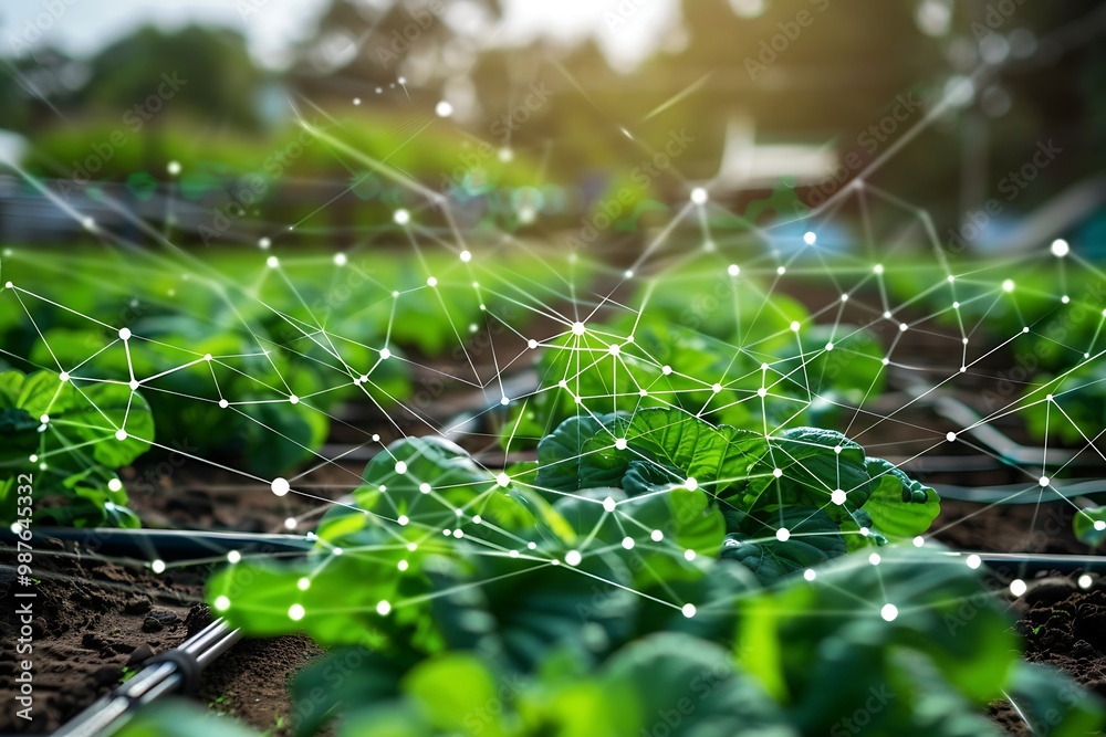 Wall mural automated crop monitoring and irrigation in a smart farm, using ai to maximize yield and efficiency