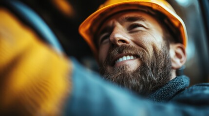A close-up image of a worker wearing a yellow hard hat and safety gear, focusing on the protective measures taken in industrial job environments.