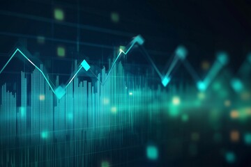 Abstract financial graph with uptrend line and arrows in stock market on light green background