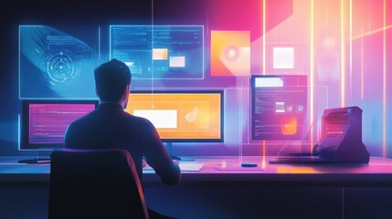 A virtual learning setup where a student is interacting with digital tools, using an online interface to complete assignments and collaborate with peers in real-time