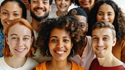Obraz premium A group of diverse friends smile brightly, showcasing their genuine connection and joy.