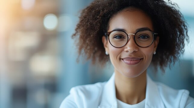 A female doctor with glasses and a relaxed demeanor in a modern office, symbolizing a balanced approach to patient care and a welcoming attitude.