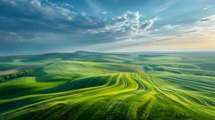 Obraz premium Rolling Green Hills and Fields A Serene Landscape Photography