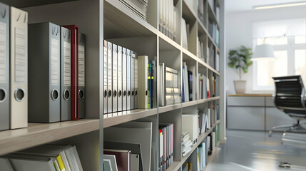 Modern Office Interior with Bookcase and Desk