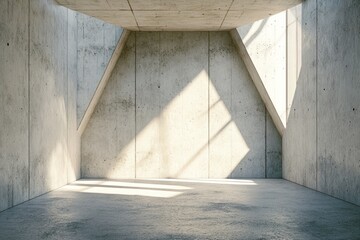 Concrete Room with Sunlight Streaming Through Windows