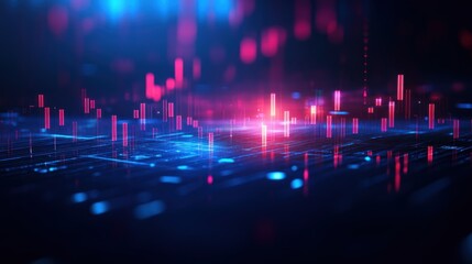 Obraz premium Abstract Digital Landscape with Red and Blue Neon Lights