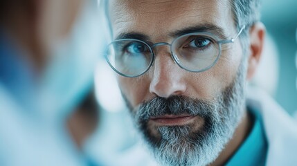 A middle-aged man with gray hair and glasses gazing intently, expressing concentration and thoughtfulness in a professional or intellectual setting.