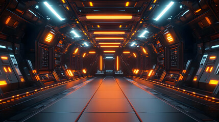 Futuristic Sci-Fi Spaceship Corridor 3D Illustration