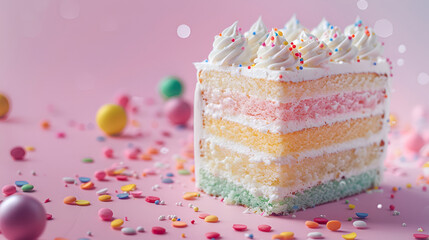 birthday cake with candles, Colorful white Cake isolate on wgite background.