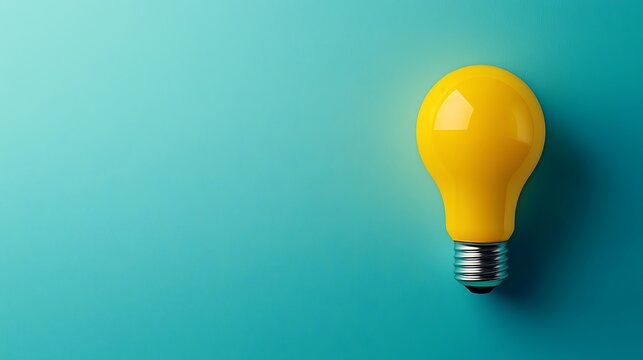 A yellow light bulb on a teal background sparks inspiration and bright ideas.