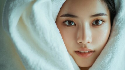 Close-up Portrait of a Woman with Towel